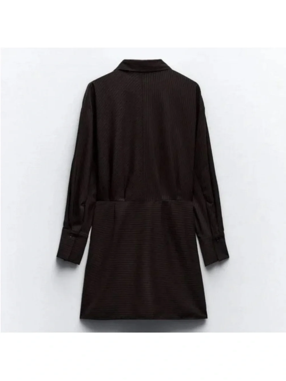 Zara Black Long-Sleeve Button-Up Tunic with Asymmetrical Wrap Hem - Picture 2 of 3